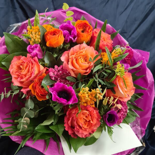 Bouquet rond fuchsia, orange