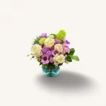 bouquet roses anémones : roses blanches et anémones lilas, hortensias verts et gypsophile — Rêverie de Lila, livraison Genève