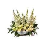 bouquet glaïeuls Genève : glaïeuls blancs et roses crème pour hommage funéraire, élégance et sérénité