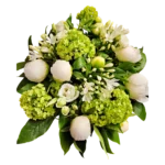 bouquet pivoine lis Genève : pivoines et lis blancs avec viburnum, composition printanière élégante