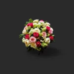 bouquet roses Genève : roses rouges, roses et blanches avec feuillage vert, composition élégante et romantique