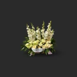 bouquet glaïeuls Genève : glaïeuls blancs et roses crème pour hommage funéraire, élégance et sérénité