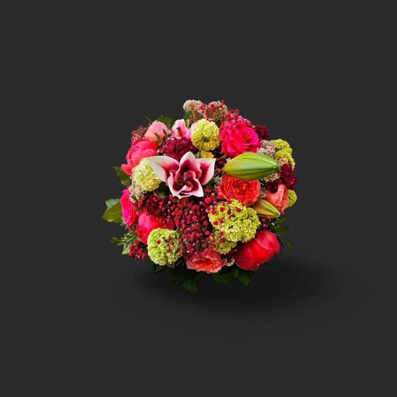bouquet coloré Genève de roses, pivoines, orchidées et lilas – arrangement estival raffiné