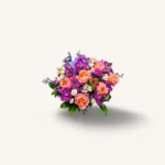 bouquet roses abricot Genève Éveil Prisme, orchidées fuchsia et lisianthus blancs, arrangement printanier luxueux
