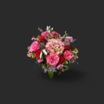 bouquet roses Genève Légende d'Aurore avec hortensia et limonium, composition romantique et colorée