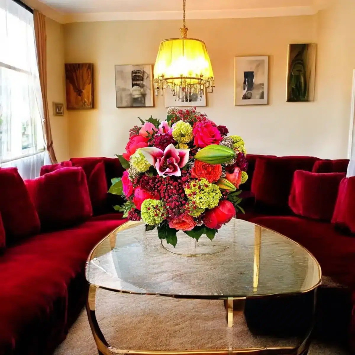 bouquet coloré Genève de roses, pivoines, orchidées et lilas – arrangement estival raffiné