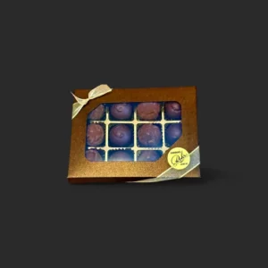 truffes Genève Nocturne Praliné Rohr, boîte 12 chocolats artisanaux avec ruban argenté