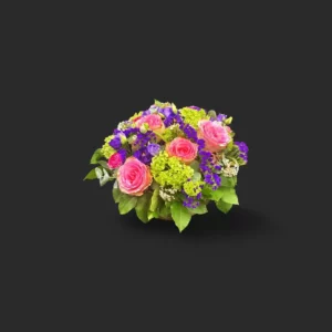 bouquet Genève : roses, lisianthus, hortensia et limonium, composition printanière colorée et élégante