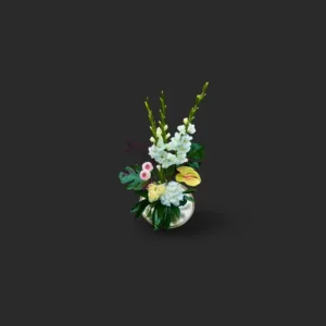 bouquet glaïeuls Genève avec roses blanches, gerberas roses, anthurium crème et hortensias, élégance estivale