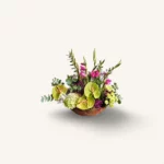bouquet anthurium Genève avec anthuriums verts, glaïeuls roses, hydrangea blanc et gypsophile
