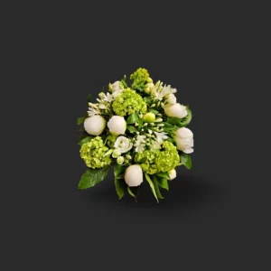 bouquet pivoine lis Genève : pivoines et lis blancs avec viburnum, composition printanière élégante