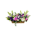 bouquet pivoines Genève : pivoines roses, mufliers et eryngium bleu — hommage funéraire élégant