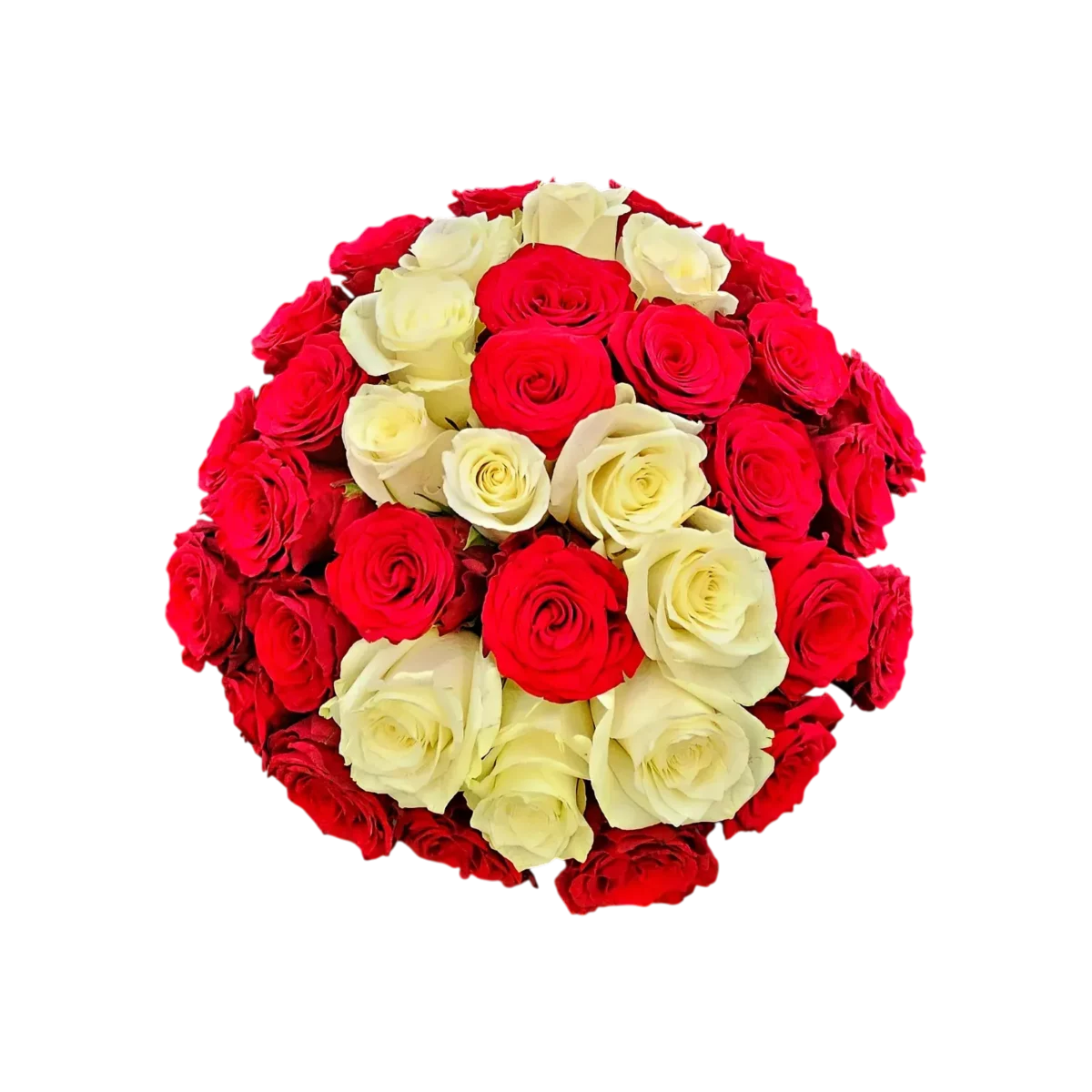 bouquet roses Genève, composition bicolore de roses rouges et blanches sceau de velours