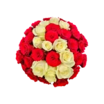 bouquet roses Genève, composition bicolore de roses rouges et blanches sceau de velours