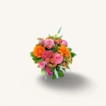 braise du léman Genève : bouquet automnal de dahlias orange, roses satinées et célosies velours