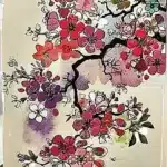 encre de sakura Genève - carte aquarelle de fleurs de cerisier rose et parme pour accompagner bouquets