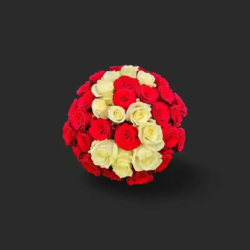 bouquet roses Genève, composition bicolore de roses rouges et blanches sceau de velours
