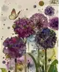 carte orbite mauve Genève - carte aquarelle alliums violets avec touches dorées pour accompagner bouquets