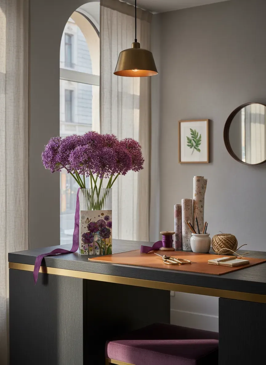 JTNE-119.webp carte orbite mauve Genève - carte aquarelle alliums violets avec touches dorées pour accompagner bouquets