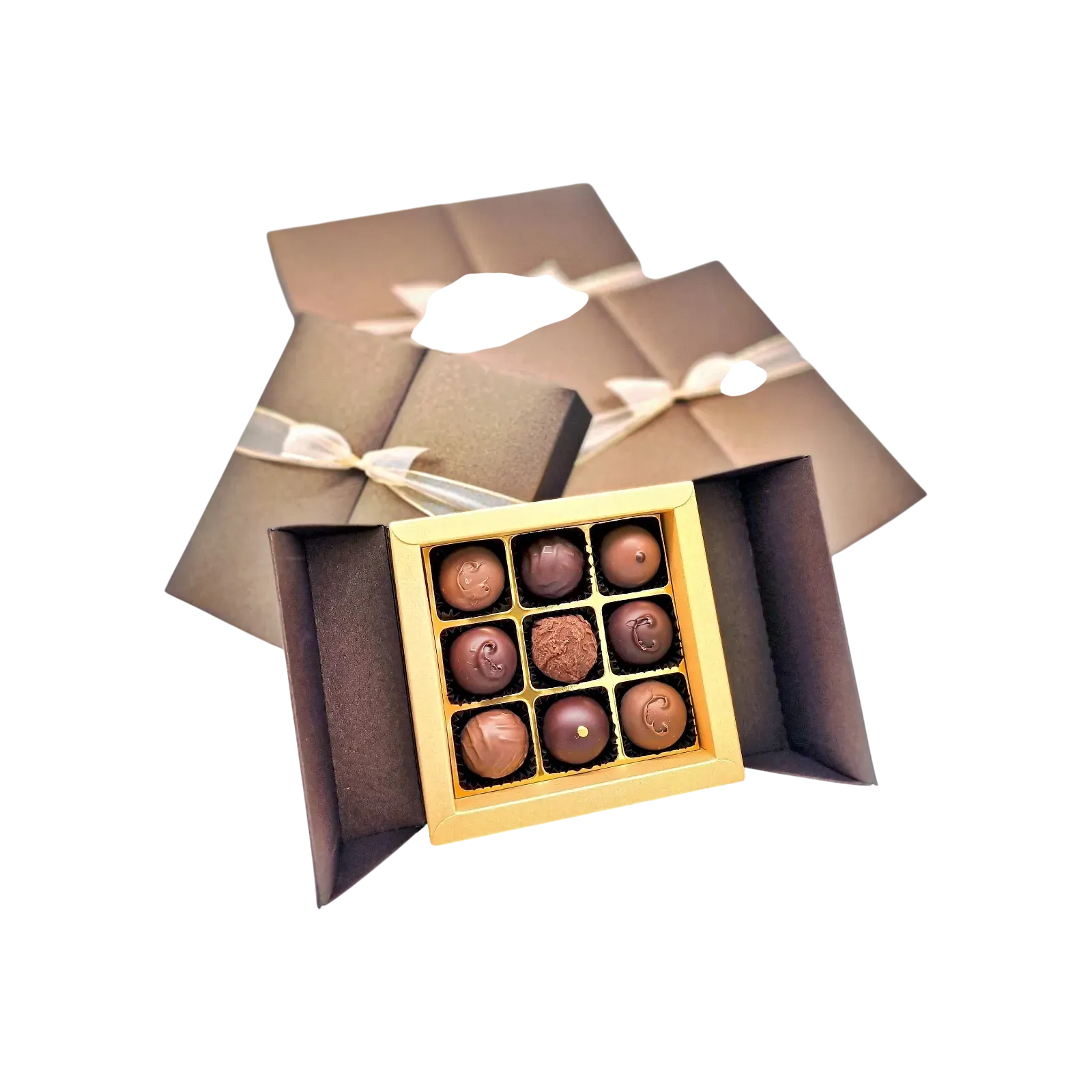 JTNE-124.webp ruban de sepia geneve - coffret de 9 truffes au champagne en boîte dorée, cadeau gourmand à Genève