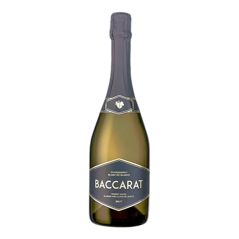 clairière pétillante Genève : bouquet de luxe aux côtés d'une bouteille Baccarat Blanc de Blancs