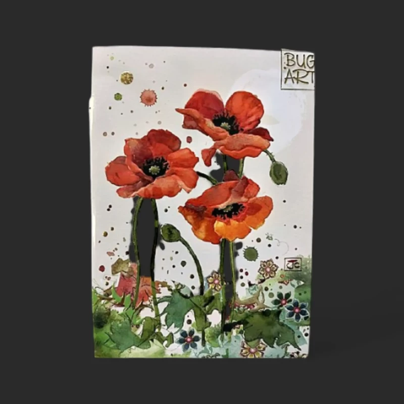 carte papavérine Genève - carte aquarelle de coquelots rouges pour accompagner bouquets