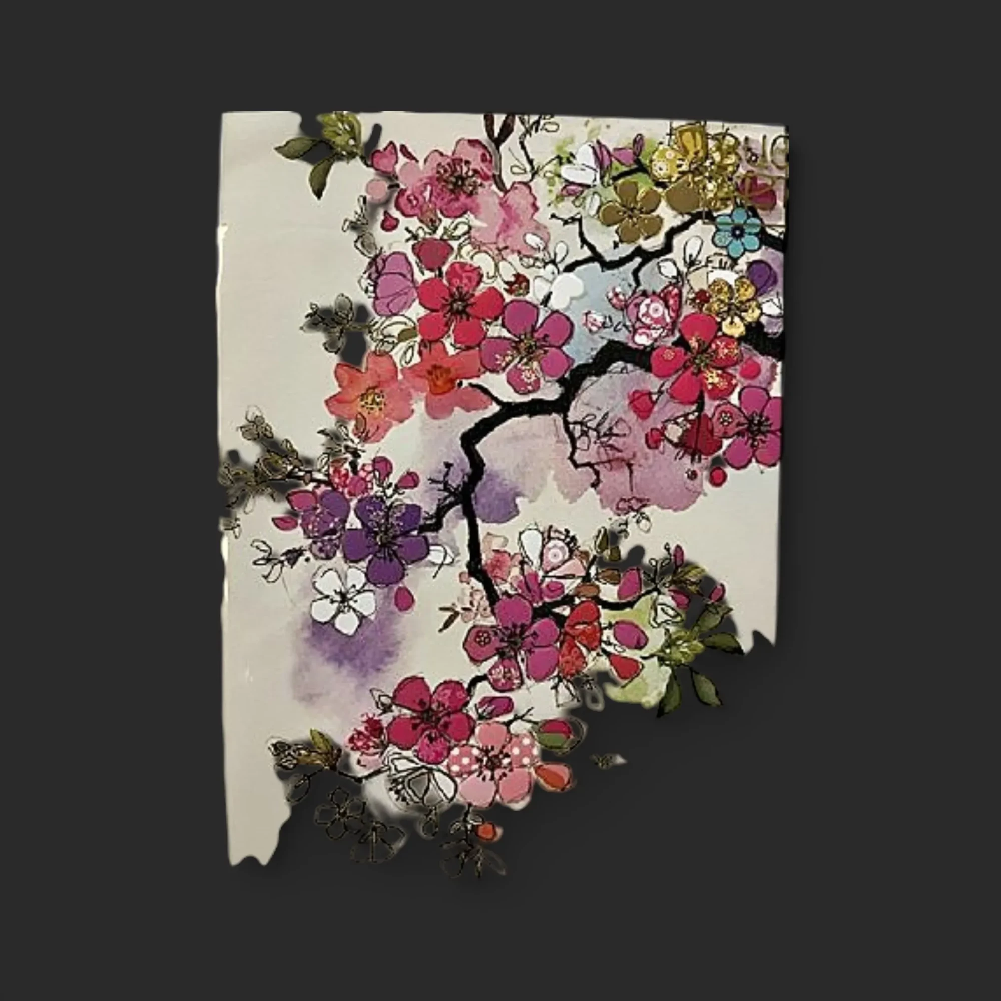 JTNE-130.webp encre de sakura Genève - carte aquarelle de fleurs de cerisier rose et parme pour accompagner bouquets