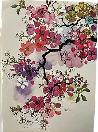 JTNE-131.webp encre de sakura Genève - carte aquarelle de fleurs de cerisier rose et parme pour accompagner bouquets