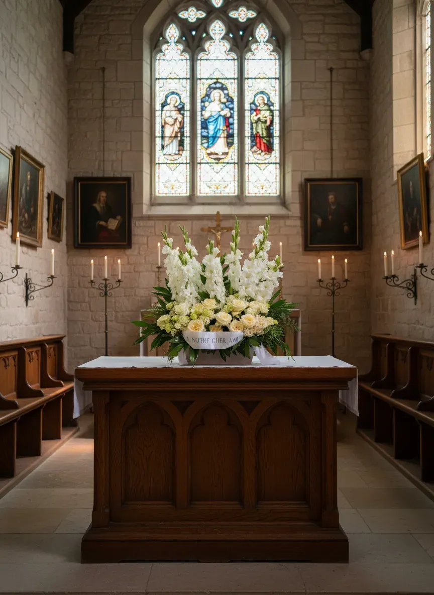 JTNE-66.webp bouquet glaïeuls Genève : glaïeuls blancs et roses crème pour hommage funéraire, élégance et sérénité