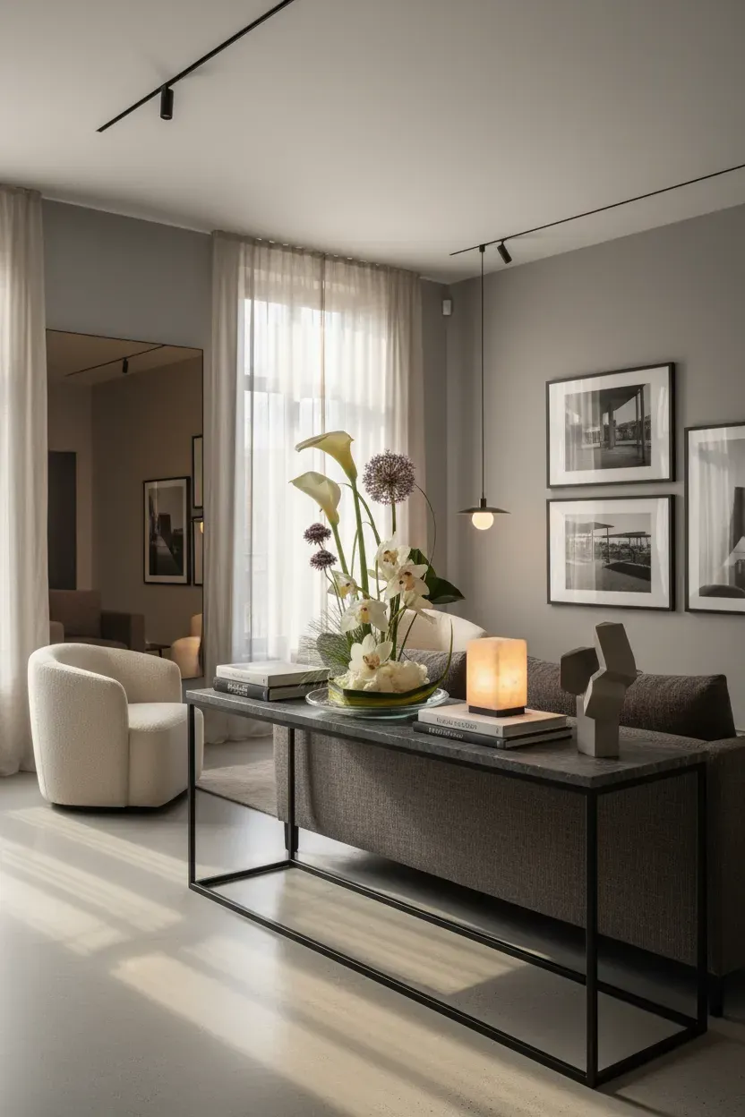 JTNE-99.webp arrangement blanc Genève Porcelaine Zénithale avec callas, cymbidiums et hortensias sur base argentée