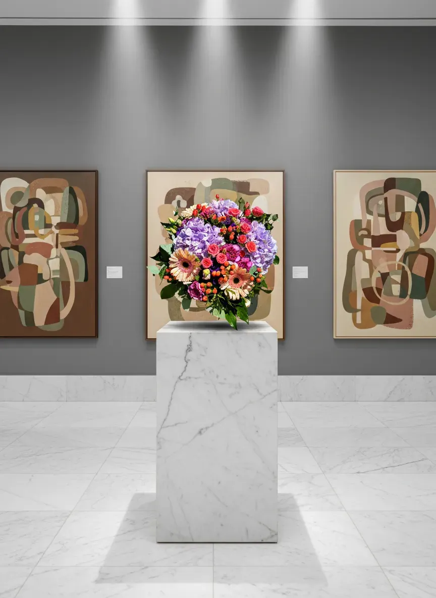 RA-53.webp bouquet hortensias Genève avec roses et gerberas, composition colorée Chant d'Été, livraison à Genève