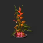 bouquet tropical Genève : héliconias corail, protéas et hortensia dans un arrangement contemporain