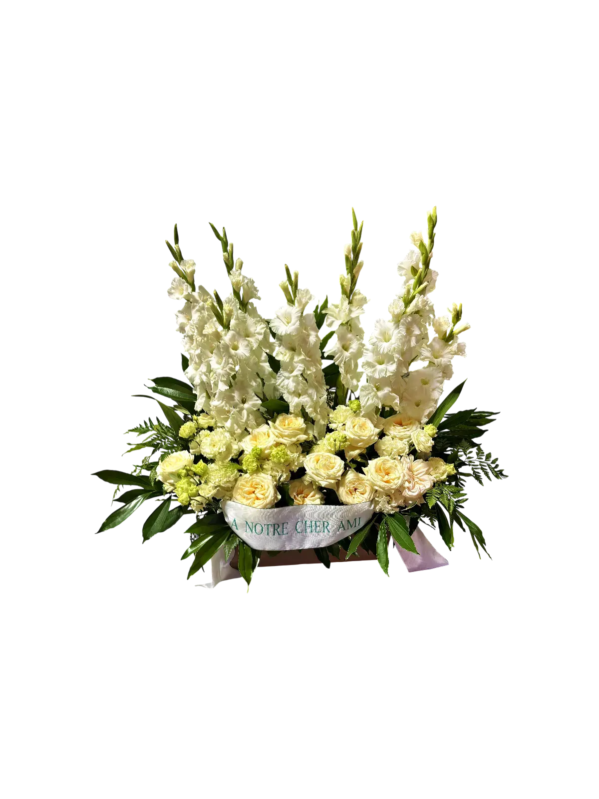 YSUyQnhrJTNE.webp bouquet glaïeuls Genève : glaïeuls blancs et roses crème pour hommage funéraire, élégance et sérénité