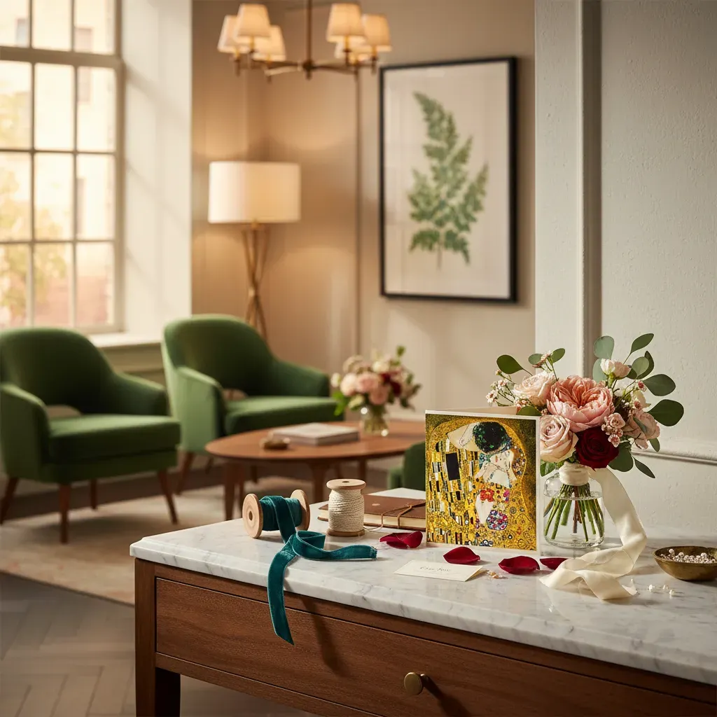 eUN6cEVzJTNE.webp carte auriflamme Genève - carte de vœux dorée au couple enlacé et motifs floraux pour accompagner bouquets