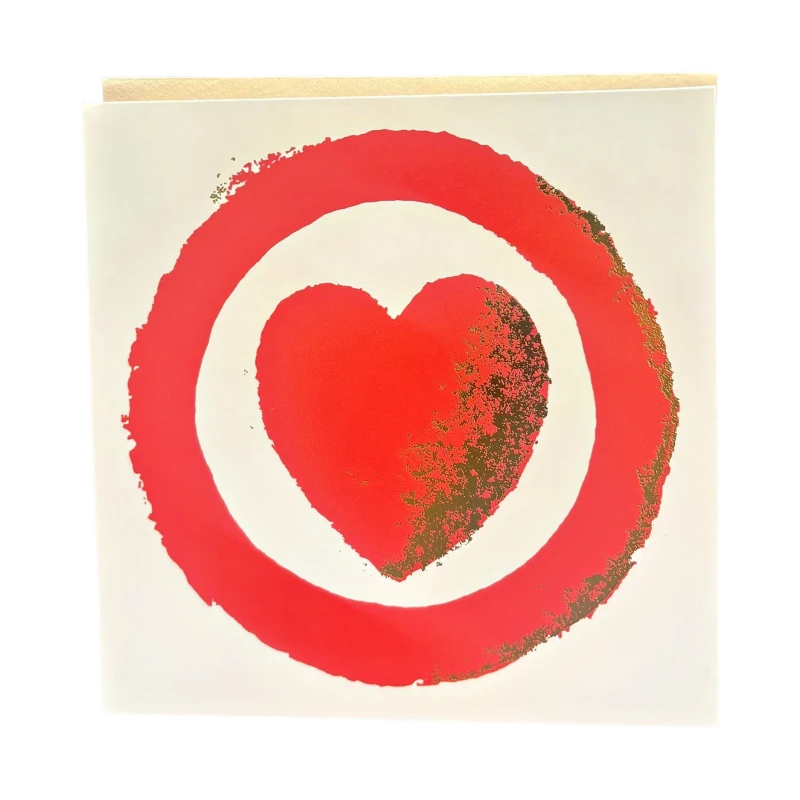 Notre carte vœux Saint-Valentin Genève Orée du Cœur, carrée sur fond ivoire avec cœur rouge et détails dorés.