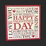 Vue de face de la carte vœux Saint-Valentin Genève Lettrine Vermeille, avec sa typographie artistique rouge et ses cœurs sur fond ivoire.