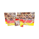 Plusieurs boîtes du coffret chocolat Genève 'Les Poubelles Genevoises' remplies de chocolats noirs et au lait sur fond noir.