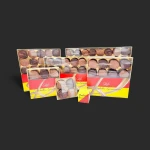 Plusieurs boîtes du coffret chocolat Genève 'Les Poubelles Genevoises' remplies de chocolats noirs et au lait sur fond noir.