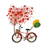 Gros plan de la carte de vœux bouquet de fleurs genève artisanale : un vélo rouge avec un arbre de cœurs en relief quilling.
